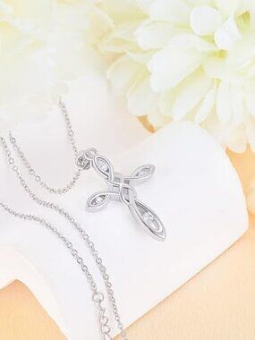 Sterling Silver CZ Celtic Cross Necklace Adjustable Pendant Women Gift